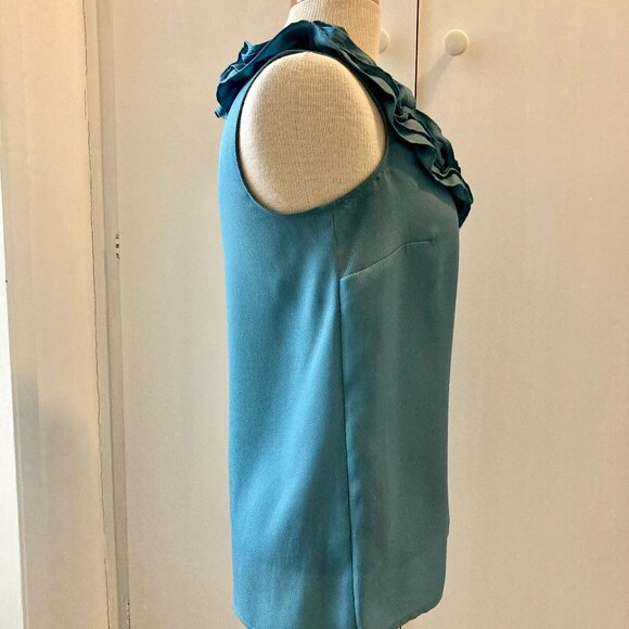CLEARANCE - FINAL PRICE: Ann Taylor Loft Teal Ruffled, Sleeveless Blouse Size SM - Picture 7 of 15